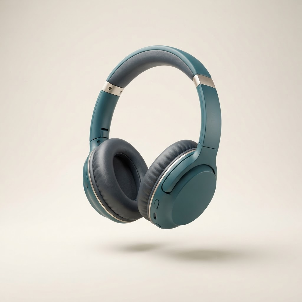 Audífonos inalámbricos over-ear color teal, ejemplo ilustrativo